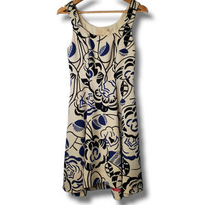 Anthropologie Vanessa Virginia Ink Set Bloom Fit & Flare Dress Cream Blue Size 0